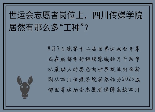 世运会志愿者岗位上，四川传媒学院居然有那么多“工种”？